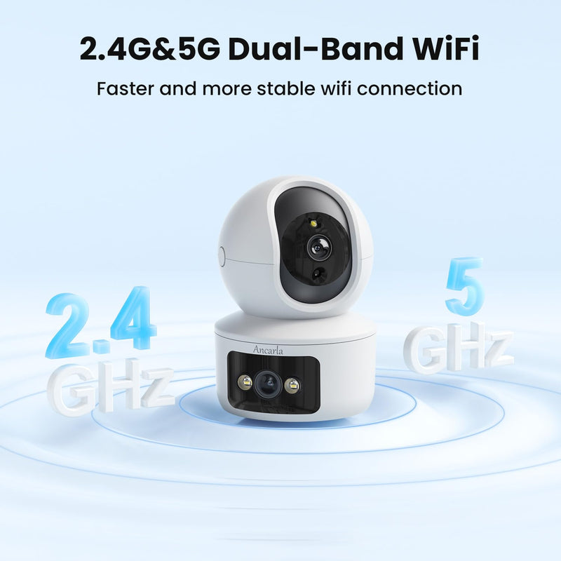 Security Camera, Dual Lens 2.4GHz & 5GHz WiFi Cameras for Home Security Indoor, Pet/Dog/Baby Camera, Security Camera Indoor with 360° Pan&Tilt, Motion Detection and AutoTtracking, Night Vision WiFi Dual lens camera