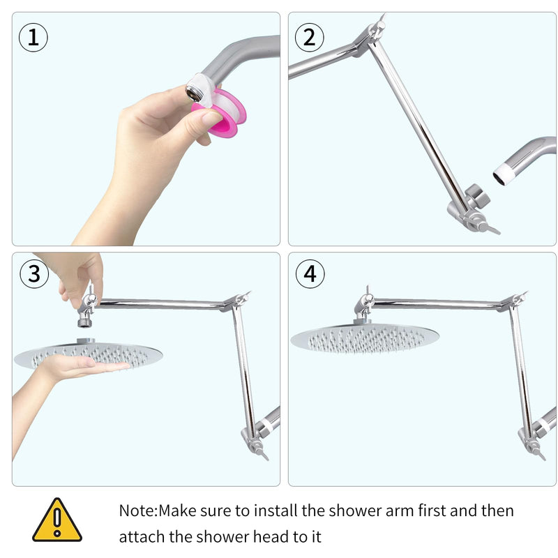 19 Inch Shower Head Extension Arm, Upgrade Flexible Height & Angle Adjustable Shower Arm Extender with Lock Joint, G1/2 Universal Connection for Rain & Handheld Shower Head (Chrome, 19)