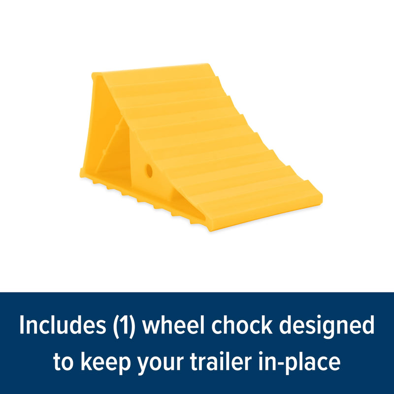 Camco Standard Wheel Chock for Trailers & RVs - Heavy Duty Trailer Wheel Chock Constructed of Durable Plastic w/UV inhibitors - for Use w/Tires Up to 26-inches - Re-Hitch in Confidence - 44412