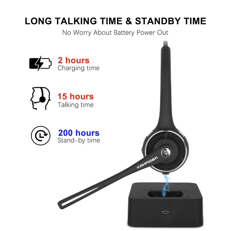 Trucker Bluetooth Headset Wireless Headset with Microphone Over The Head Headset with Noise Cancelling Sound On Ear Car Earphones Office Earpiece for Cell Phone Skype Call Center Bluetooth V5.0