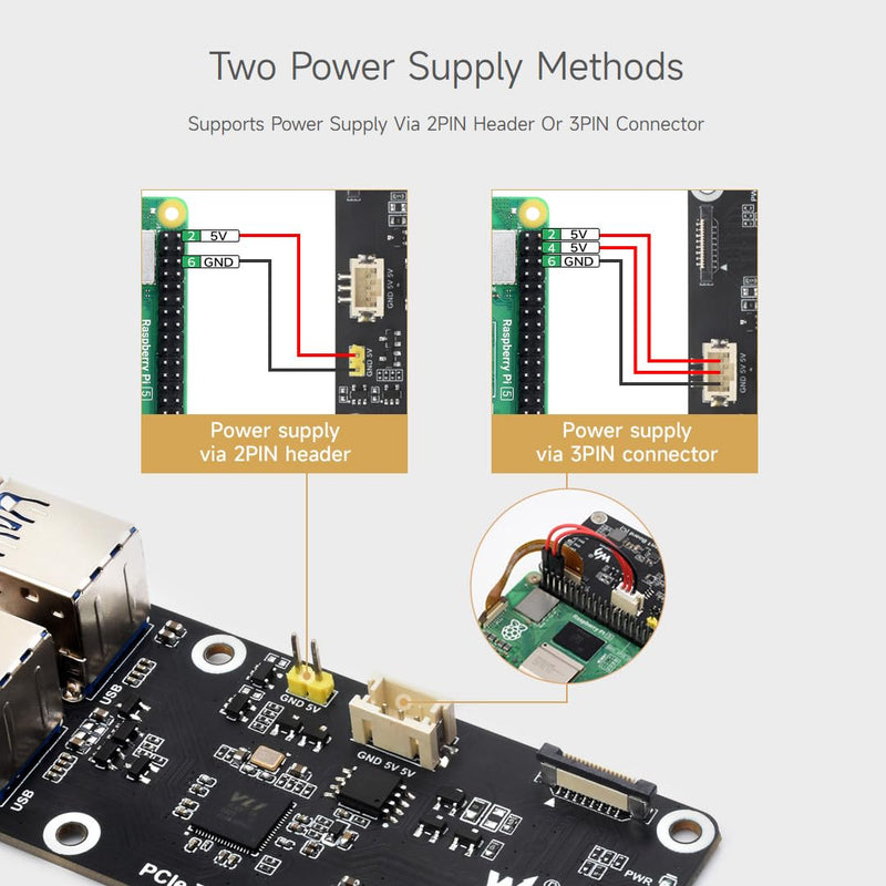 Waveshare PCIe to 4-Ch USB3.2 Gen1 Board (C), Compatible with Raspberry Pi 5, Up to 5Gbps Transmission Speed, No Driver Required, Plug and Play