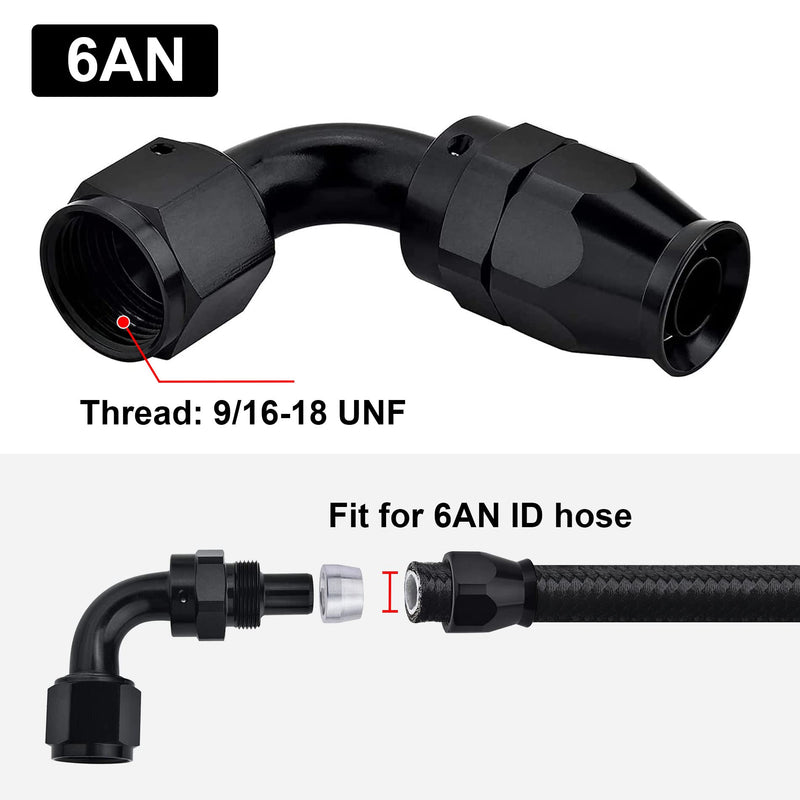 EVIL ENERGY 6AN PTFE Hose End Fitting 90 Degree Black for PTFE Hose Only 90Degree