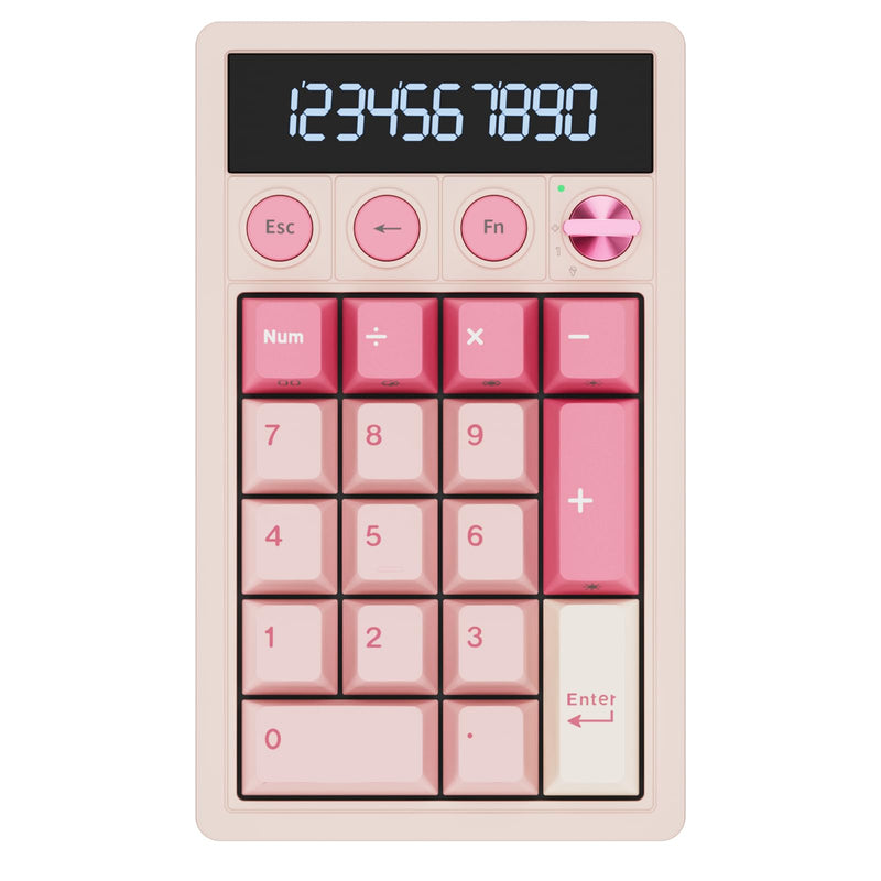 RK ROYAL KLUDGE M20 Wireless Number Pad, Mechanical Numpad with LCD Display, PC Numpad & Calculator Modes, Programmable Numeric Keypad, Bluetooth/2.4G/Wired, RGB Hot-Swappable for Win/Mac Pink Linear Creamy Switch