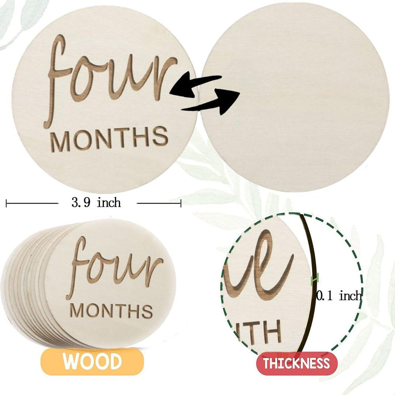 12 Packs Wooden Baby Monthly Milestone Cards, Baby Monthly Milestones for Newborn Baby Gifts,1-12 Months Wooden Discs with Baby Announcement Sign, Pregnancy Baby Shower Gifts for Christmas New Year Wooden Milestone Discs