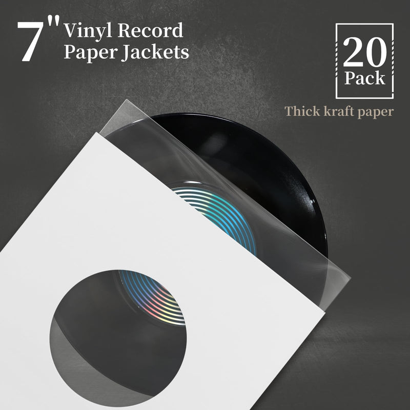 20 Pcs 7 Inch Vinyl Record Paper Jackets, Anti-Static Record Sleeve Covers, Acid-Free White Paper Vinyl Sleeves for 45 RPM Singles (Style A) Style A
