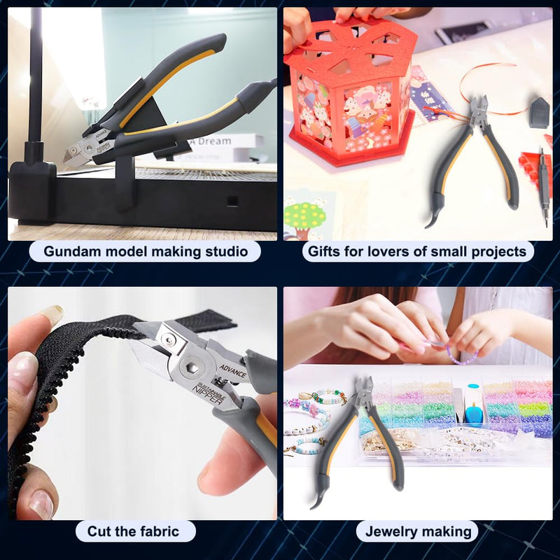Model Nippers - Model Tools for Plastic Runner, Ultra-thin Single-edged Non-slip Grip,5.1 Inch Sharp Cutters for Model Building and Reusable (Replaceable Blades), PMKJ025 Model Nipper