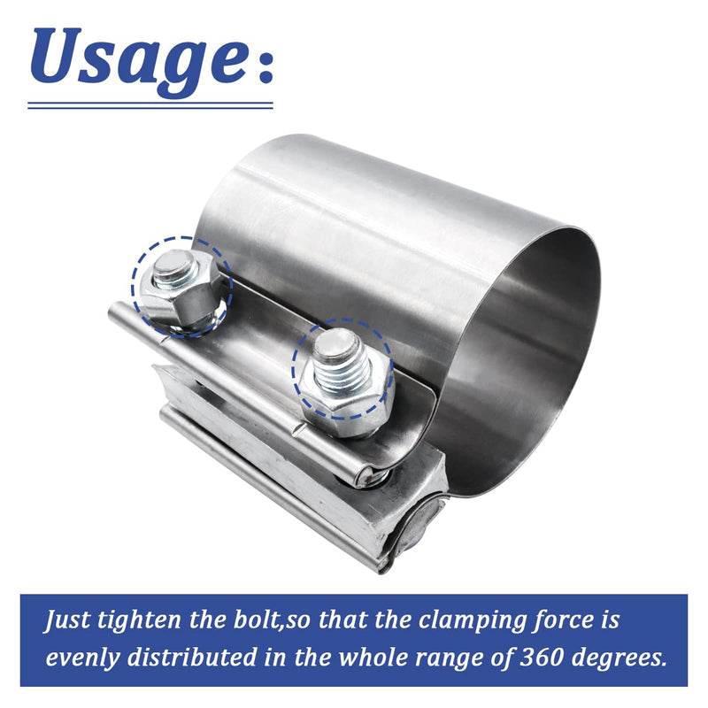 Dianrui 2PCS 2" Butt Joint Stainless Steel Clamp Band,2" Universal Widening Clamp Fit for Exhaust System 2"