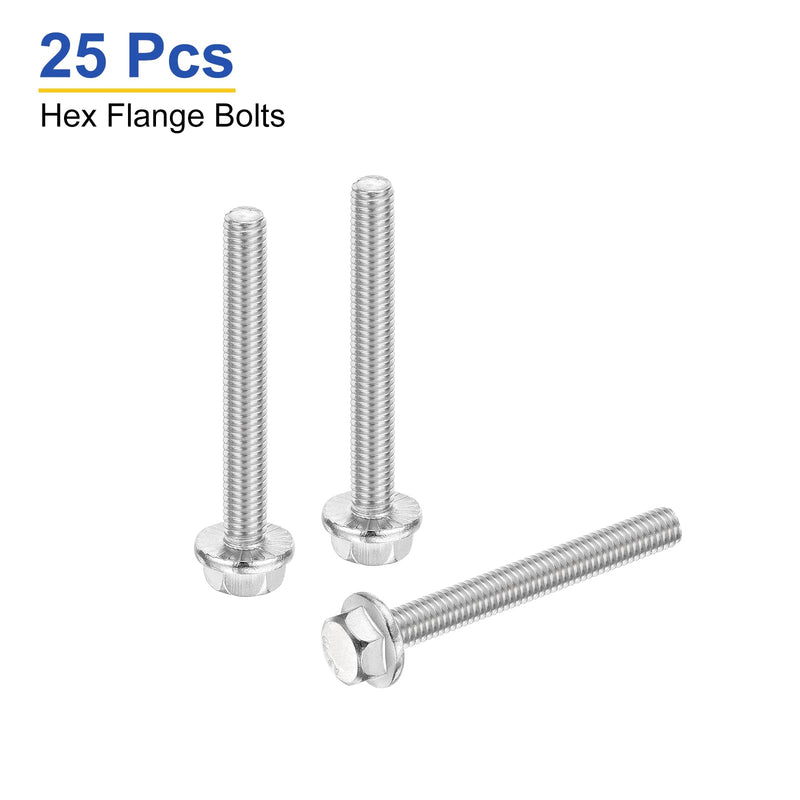 uxcell 25Pcs M8 x 80mm Hex Serrated Flange Bolts Screws, 304 Stainless Steel Flanged Hex Head Bolts Flange Hexagon Screws for Households, Machine Tools, and DIY Project, Silver M8x80mm 25
