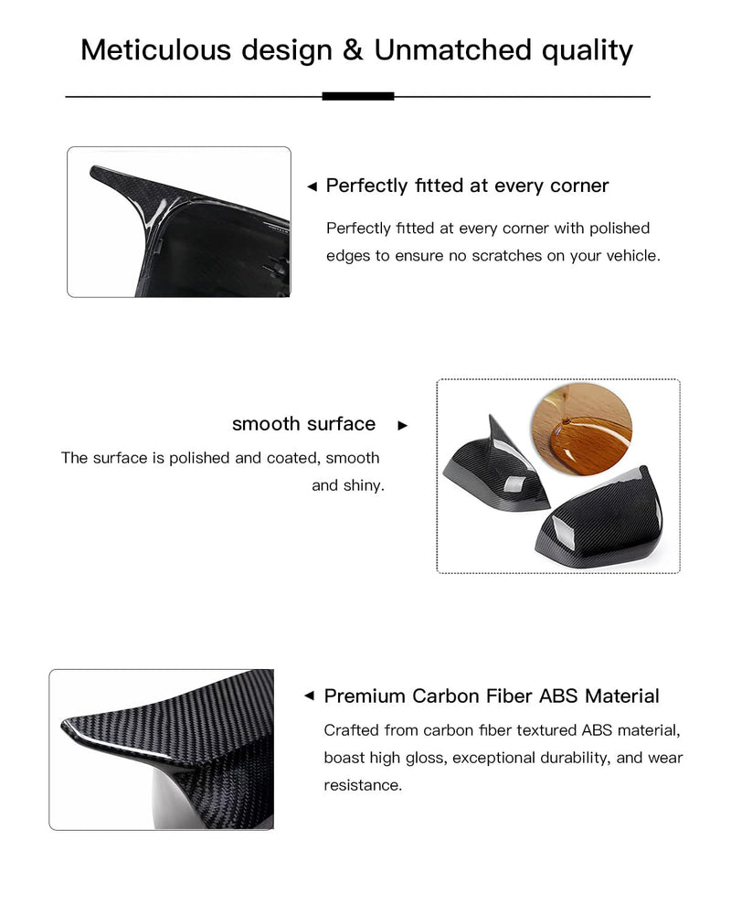 Horn Style Carbon Fiber Door Mirror Cover Cap Compatible with 2014-2020 Infiniti Q50 Q60 Q70 QX30