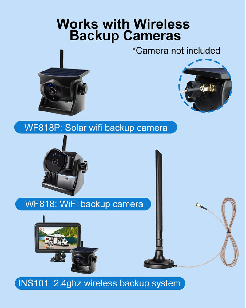 Foldable 5dBi Magnetic Truck RV WiFi Antenna, No Drilling Needed | RP-SMA Male 2.4GHz External Antenna with 9.8ft RG178 Cable for Semi Truck, Van, Dash Cam & Backup Camera - Heavy Duty