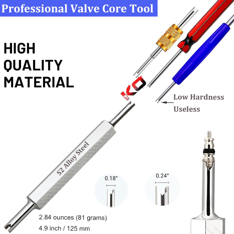 Lucstar Tire Valve Stem Removal Tool Kit, R134A R12 A/C Schrader Valve Stem Core Remover Tool for Car Bicycle Tyre RV Truck, 4 Schrader/Presta Valve Caps, 6Pcs Valve Core, 3 Automotive Tools Wrench A-13