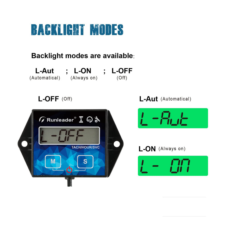 Digital Hour Meter Tachometer Maintenance Reminder Backlight Battery Replaceable for Small Gasoline Engine Lawnmower Snowblower Generator（Wire Length 10ft）