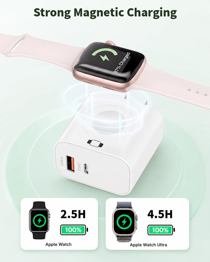 Charging Block for Apple Watch Charger,3 in 1 23W USB C Charging Block Build in Wireless iWatch Charger with 6FT USBC Cable Travel Wall Adapter Compatible with iWatch 11/Ultra/SE/10,iPhone 17/16,iPad