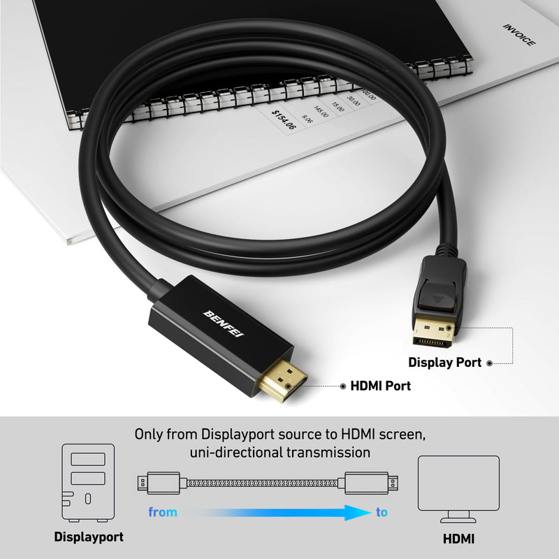 BENFEI 4K DisplayPort to HDMI 6 Feet Cable 5 Pack, Uni-Directional DP 1.2 Computer to HDMI 1.4 Screen Cable Compatible with HP, ThinkPad, AMD, NVIDIA, Desktop Black