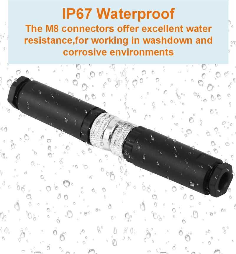 M8 3-Pin Male & Female Aviation Wire Connector, Waterproof IP67 Panel Mount Connector, 8mm Industrial Circular Sensor Interface, A-Coded, Durable for Outdoor Use, 8-Pack 3pin 4 Male & 4 Female