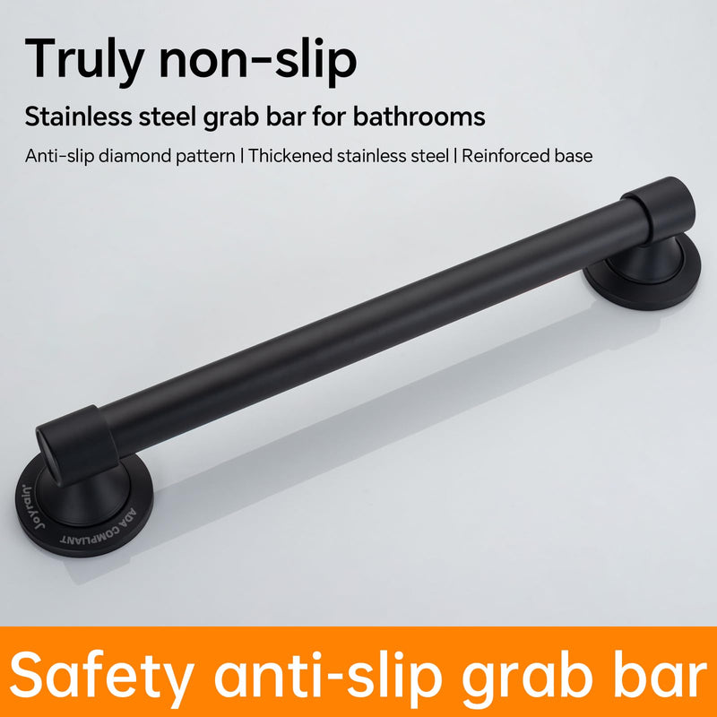 Joyrain Elderly Safety Grab Bar - ADA Certified 16/24/32 Inch Stainless Steel with Plastic Mounts, Bathroom Handrail for Seniors & Disabled (Matte Black, 24 inch) Matte Black