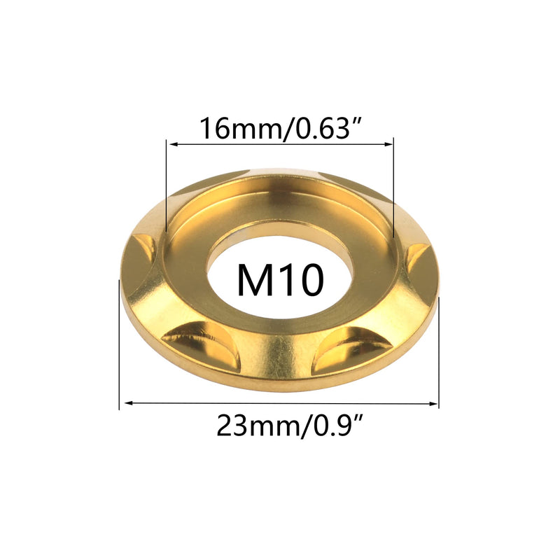 Titanium Washer M5 M6 M8 M10 Spacer Washer for Motorcycle Car Decorative Pack of 10 (M10, Gold)