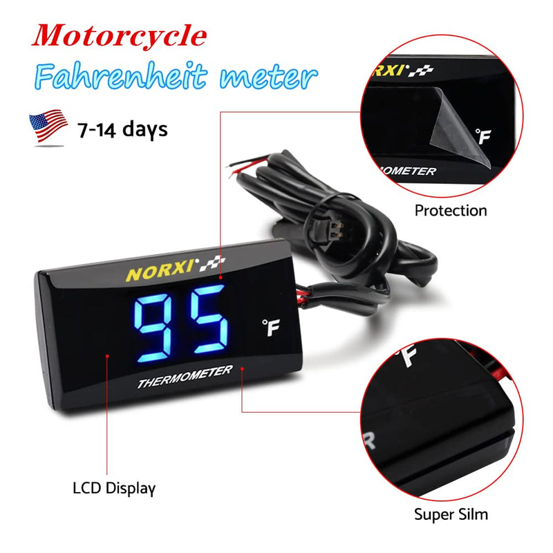 Motorcycle Water Temperature Meter Fahrenheit Thermometer Universal Digital Water Temperature Gauge Super Slim Style Thermometer for Racing Scooter LED Display DC 12V (Blue) Blue Meter