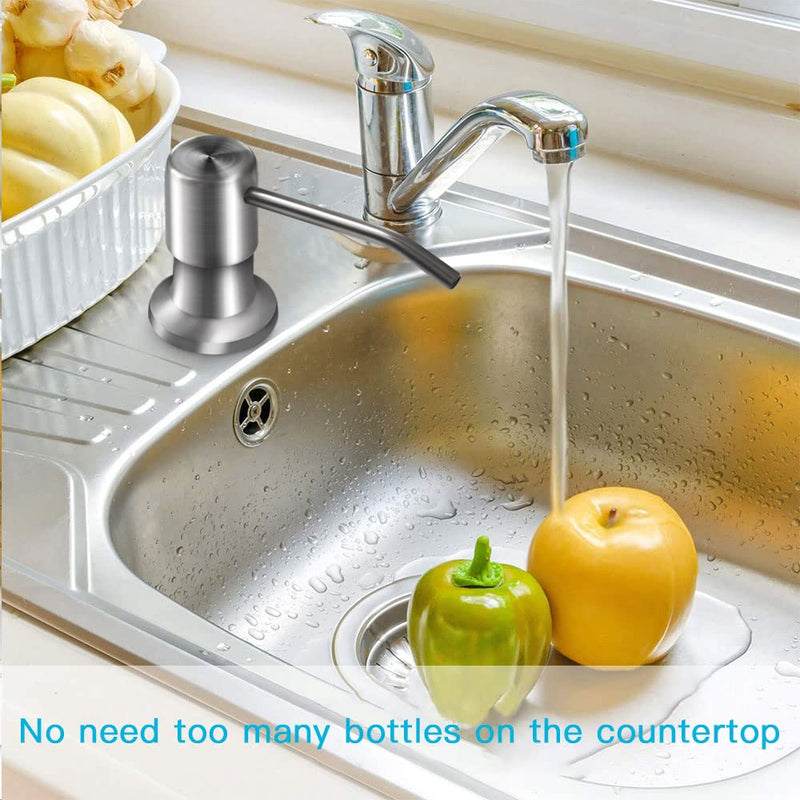 Dish Soap Dispenser for Kitchen Sink (Brushed Nickel), Countertop Sink Soap Dispenser Water Pump with 47” No-Spill Extension Tube Kit Design for Kitchen Bathroom, No More Refills （Sliver） Brushed Nickel