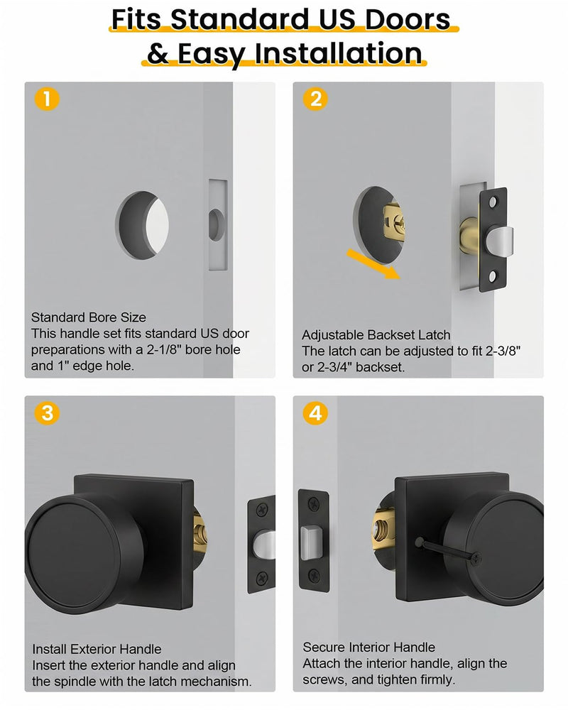 Goldenwarm Matte Black Door Knobs Passage, Closet Door Knob Zinc Alloy, Contemporary Black Interior Door Knobs for Hallway, 1 Pack