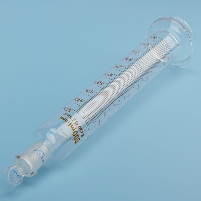 Labasics Graduated Cylinder with Stopper, 500 ml Borosilicate Glass Measuring Cylinder with 24/40 Standard Ground Joint Stopper, Durable Laboratory Glassware for Accurate Liquid Measurement