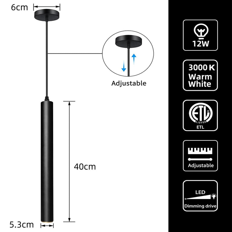 110V 12w 3000k Dia 5CM L40CM Tube LED COB Modern Pendant Lights Spot Light Downlight Hanging Lamp for Kitchen Island Dining Room Bar Counter Shop