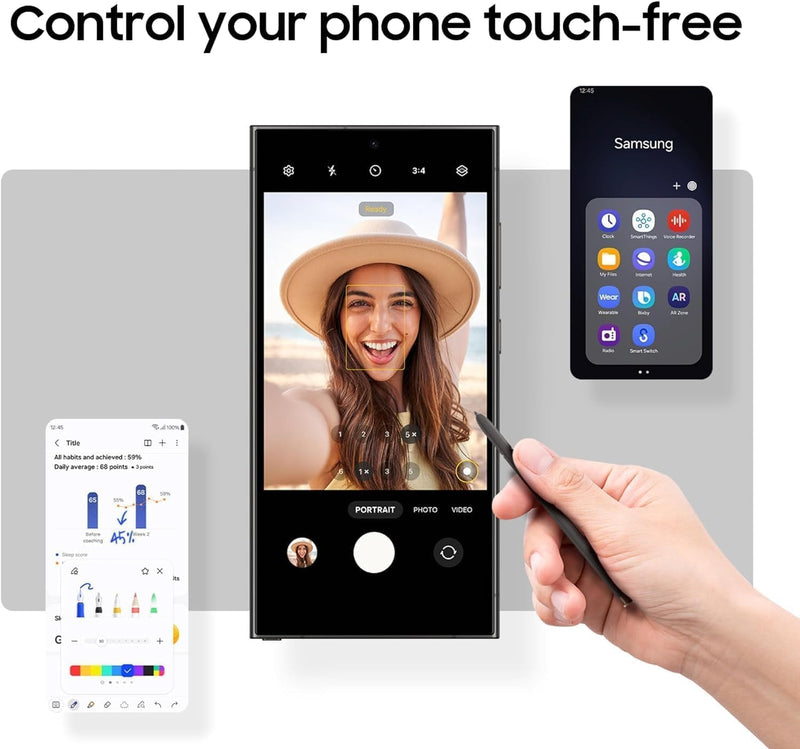 Galaxy S23 Ultra S Pen [WithBluetooth] Replacement for Samsung Galaxy S23 Ultra Stylus Pen, 4096 Pressure Sensor, Air Command Touch-Free Control+ 5*Tips (Black) Black