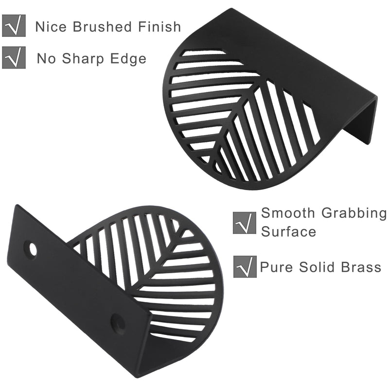MOROBOR Solid Brass Finger Edge Pull, 4PCS Leaf Shaped Cabinet Handles Decorative Furniture Handle with Mounting Screws for Cupboard Cabinet Wardrobe Drawer (Black) 4 Black