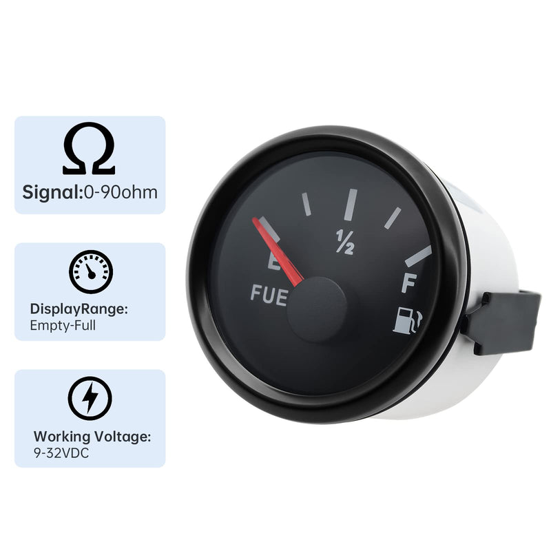 ARTILAURA 0-90 ohm Fuel Gauge Marine Fuel Gauge Boat Fuel Level Gauge Gas Fuel Tank Meter Gauge for Universal AUTO Car Boat Truck Vehicle RV Black