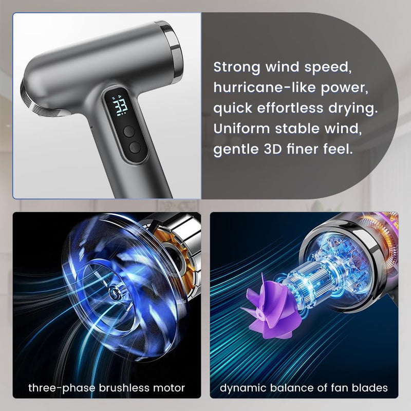  [AUSTRALIA] - Cordless Rechargeable Hair Dryer, 15000mAh Battery Operated,USB Portable Blow Dryer，3 Adjustable Hot and Cold Air Settings, Used for Travel, Camping, and RV. Grey