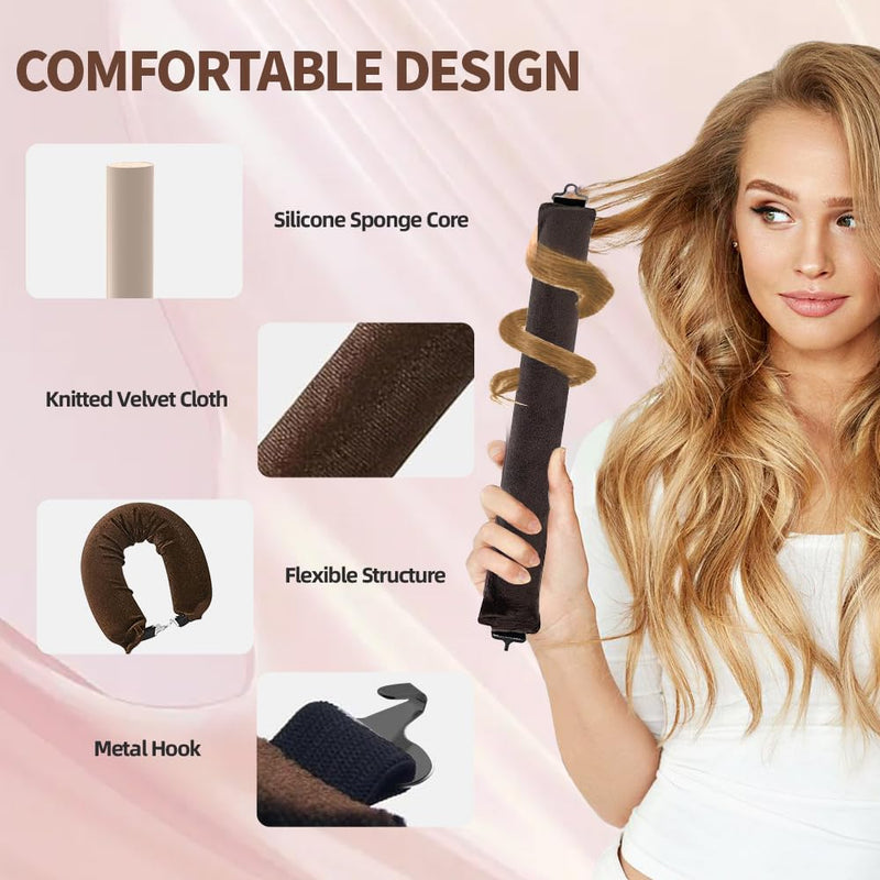  [AUSTRALIA] - elook 3PCS Heatless Curlers (2) | High Resilience Hair Rollers Lazy Heatless Blowout Rods, Soft Velvet Thick Flexi Rods with Hook, Long DIY Hair Styling Tools 2