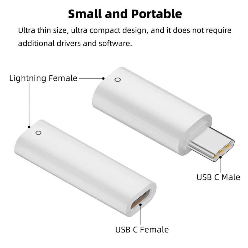 AreMe 2 Kinds of USB-C to Pencil (1st Generation) Adapter, White | Type C to Pencil Adapter for Apple iPad 10th/11th A16 2025 Gen, Type C Pencil Charging Dongle Connector