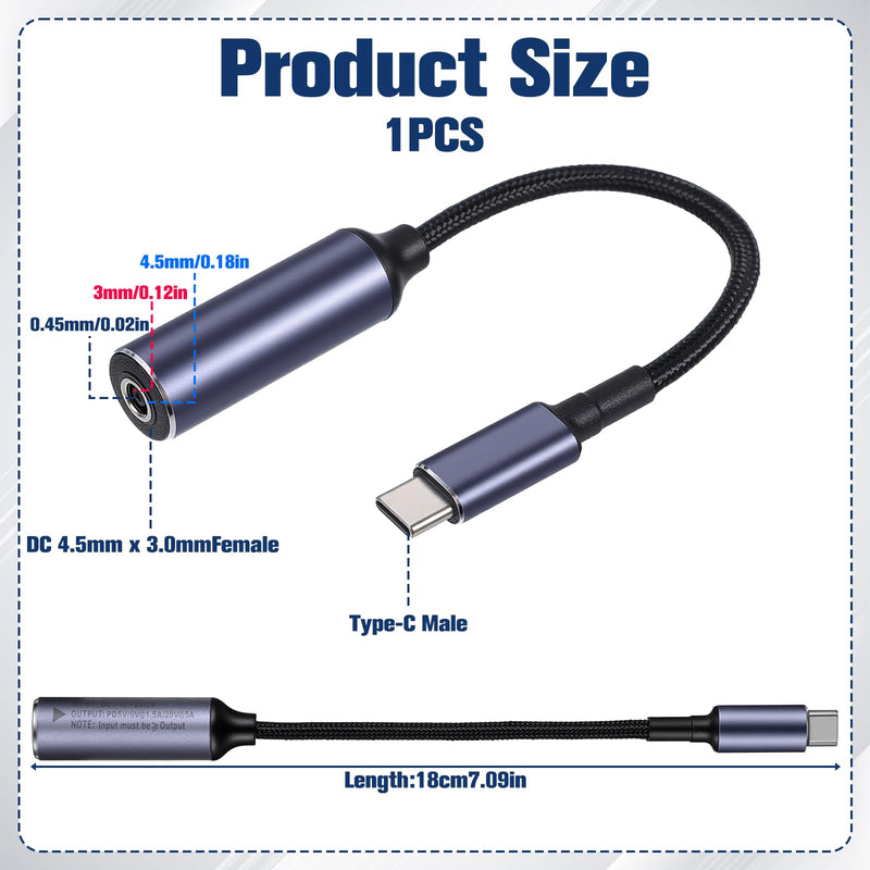 USB C to DC Adapter DC to USB C 4.5 x 3.0mm 100W Type-C PD Output | 5V/9V/20V Charging for Phones, Tablets, TWS, Laptops with USB-C
