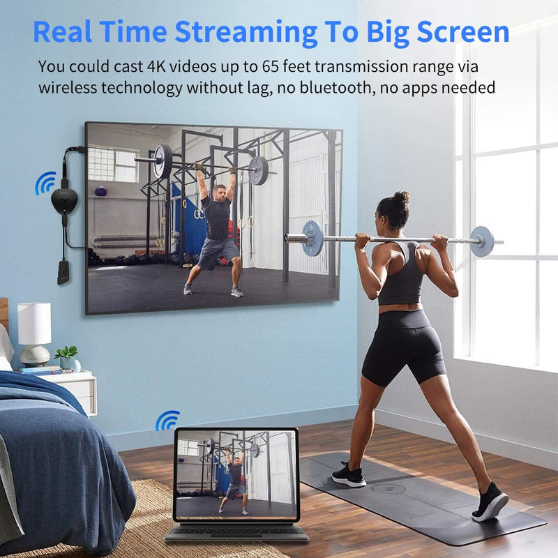 4K Wireless HDMI Display Adapter, WiFi Casting Media Video & Audio Dongle for i-Phone, i-Pad, Android, Mac, Windows Screen Mirror to TV/Projector/Monitor, Support AirPlay, Miracast, DLNA, Black 18cm