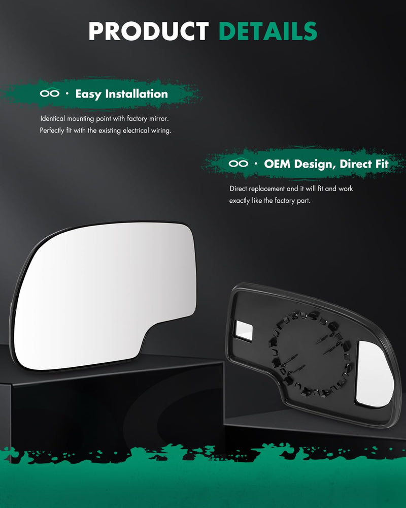 SCITOO Driver Side Mirror Glass Fit for 1999-2006 For Chevy Silverado Pickup 2007 For Chevy Silverado Pickup 2000 For Chevy Suburban 2001-2006 For GMC Yukon XL For GMC Sierra GM1324105 12477843 Left Glass