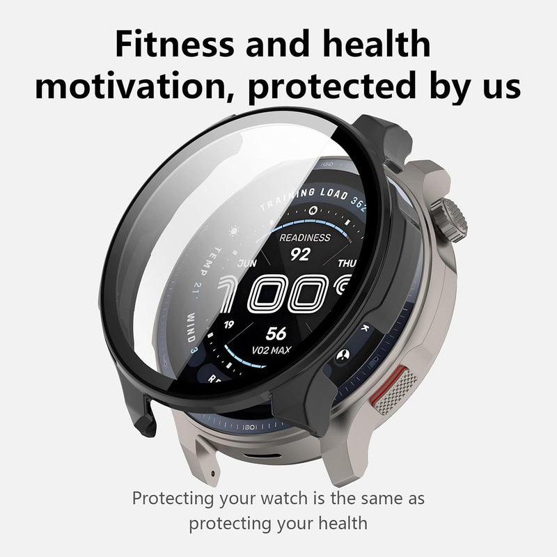 [4-Pack Screen Protector Case for Amazfit Balance 2 Smartwatch, Hard PC Bumper & Tempered Glass Film Replacement Cover Accessories Black\ Navy Blue\ Green\ Clear