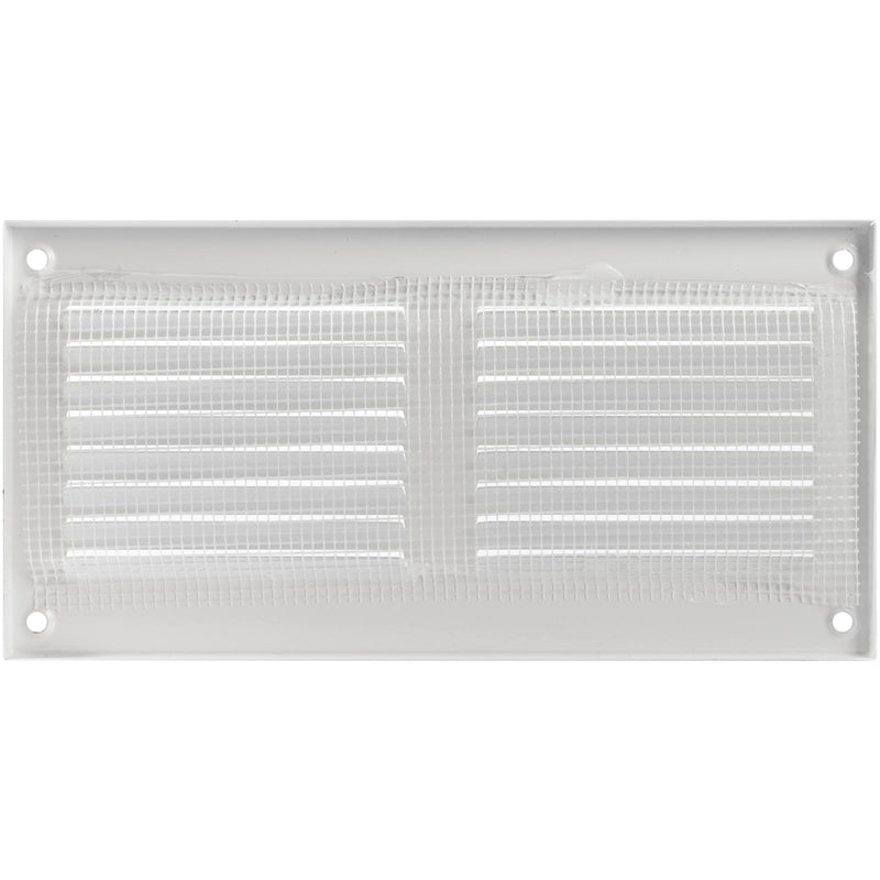 HVAC OV 8" x 4" Inch (External Dimensions) White Metal Ducting Grille with Mesh Screen Guard - Wall Register/Interior, Exterior Vent Cover - Soffit Vent/Gable Vent for Ventilation, Exhaust, Intake 8" x 4"