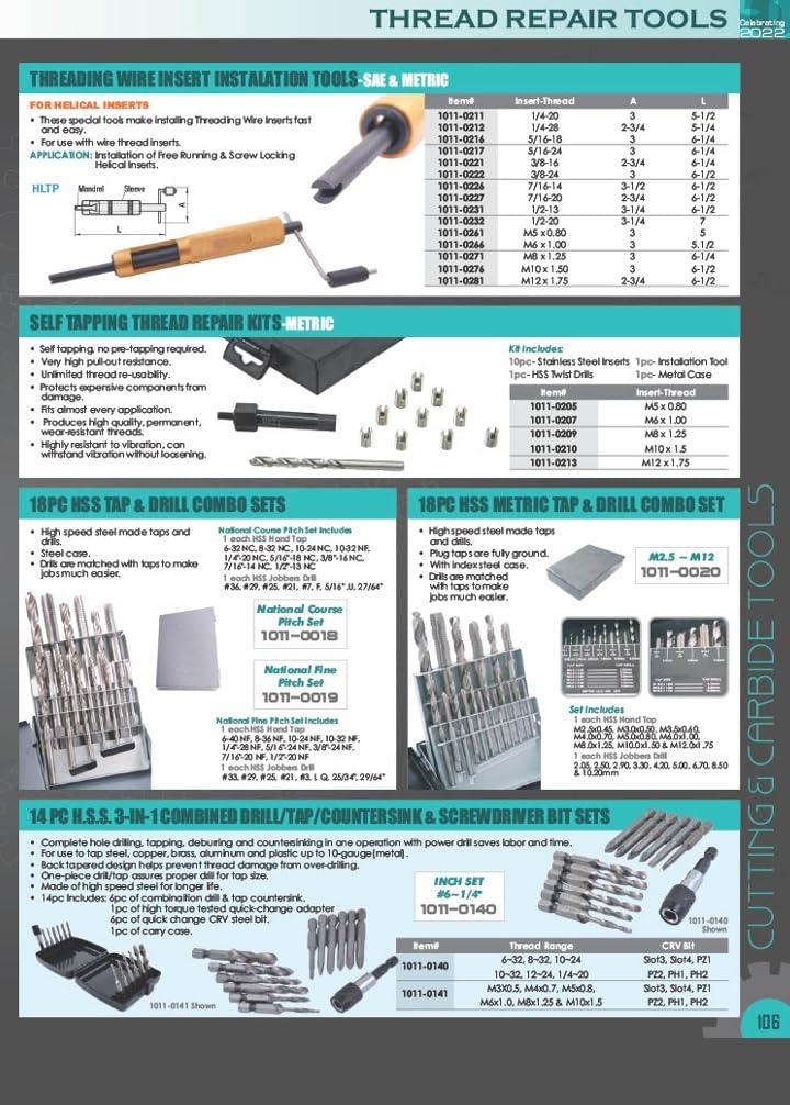 HHIP 1011-0068 31 Piece M8 x 1.25 Helical STI Thread Repair Kit M8 X 1.25 31 Pc. Kit Thread Repair Kit - Metric