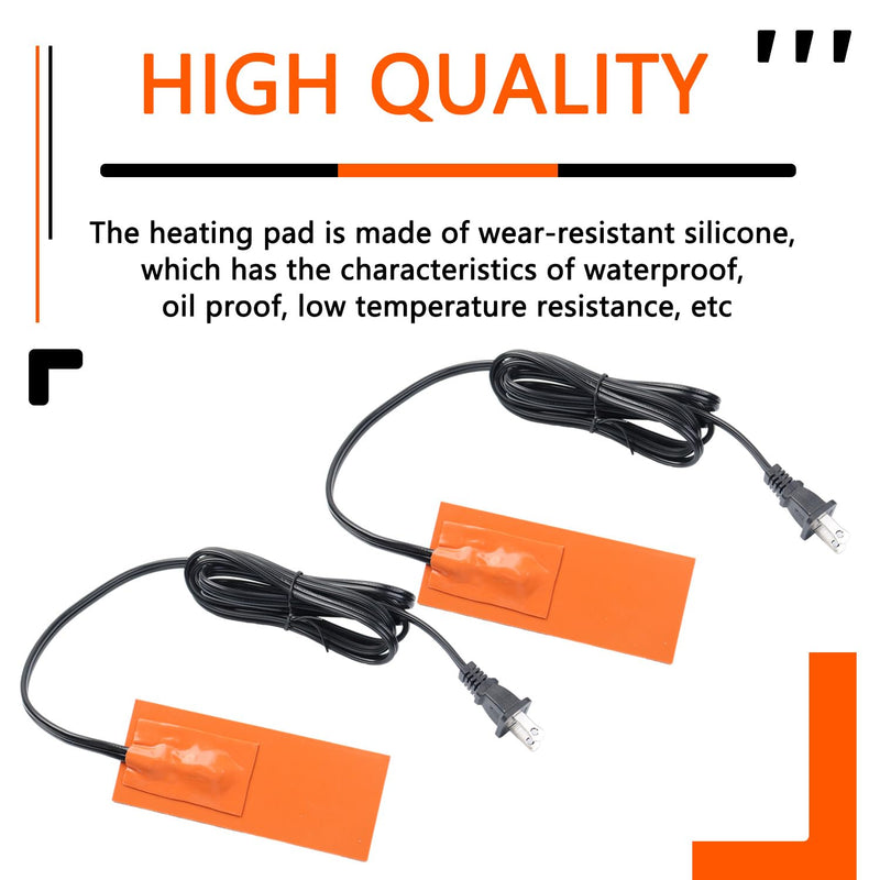 2 x 5in Car Engine Silicone Pad Heater - Self-Adhesive, 2Pcs Oil Pan Heater Pad Car Truck Oil Pan Heater Pad for Metal Surface with 194°F Thermal Protector & 68" Power Cord（50W 120V） 2 x 5in 2Pcs