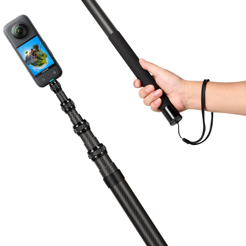 3m Invisible Carbon Fiber Selfie Stick for Insta360 X5/X4(Black) | 260g,Carbon Fiber,Fully 360° Invisible,Fits for insta360 X3/X2/ONE RS,for Gopro MAX/for Action camera,Travel & Indoor Live Black
