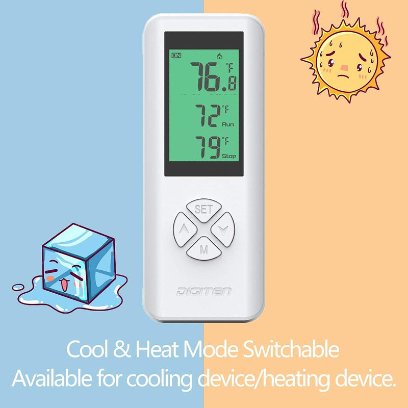 DIGITEN WTC200 Wireless Temperature Controller Thermostat Outlet Remote Control Thermometer with 2m/6ft NTC Temp Sensor Probe Heating Cooling Mode for Fan Heater Greenhouse Homebrewing Reptile 1. White