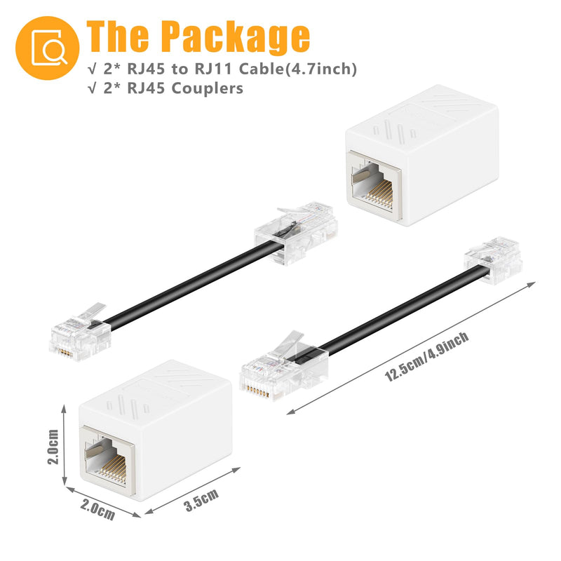 Uvital Phone Jack to Ethernet Adapter, RJ11 to RJ45 Adapter, RJ45 Female to RJ11 Male for Landline Telephone, with RJ45 to RJ11 Cable (RJ45 Coupler White + RJ45 to RJ11 Cable Black) White RJ45 Coupler + Black RJ45 to RJ11 Cable