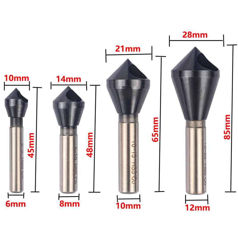 4PCS Cobalt Single End Countersink Drill Bits Set, TiAlN Coated 90 Degree Heavy Duty M35 Countersink Chamfer Tool for Metal, Stainless Steel, Copper, Wood, 2-5, 5-10, 10-15, 15-20MM 2-5MM, 5-10MM, 10-15MM, 15-20MM (4PCS)
