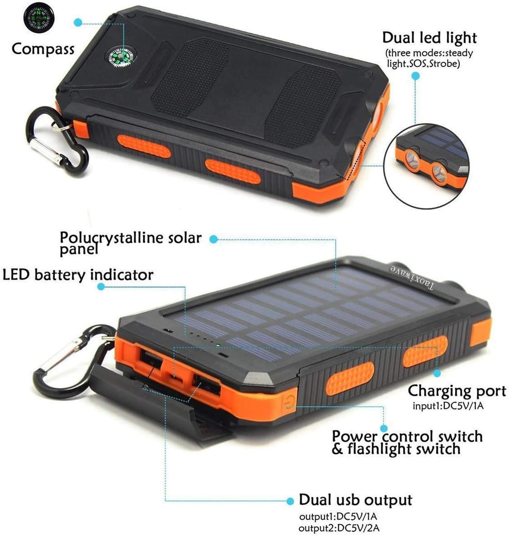 Suscell Solar Charger,20000mAh Solar Power Bank,Waterproof Portable Charger with Dual 5V USB Port/LED Flashlight Compatible with All Smartphone External Battery Pack Perfect for Outdoor/Camping/Trip Orange