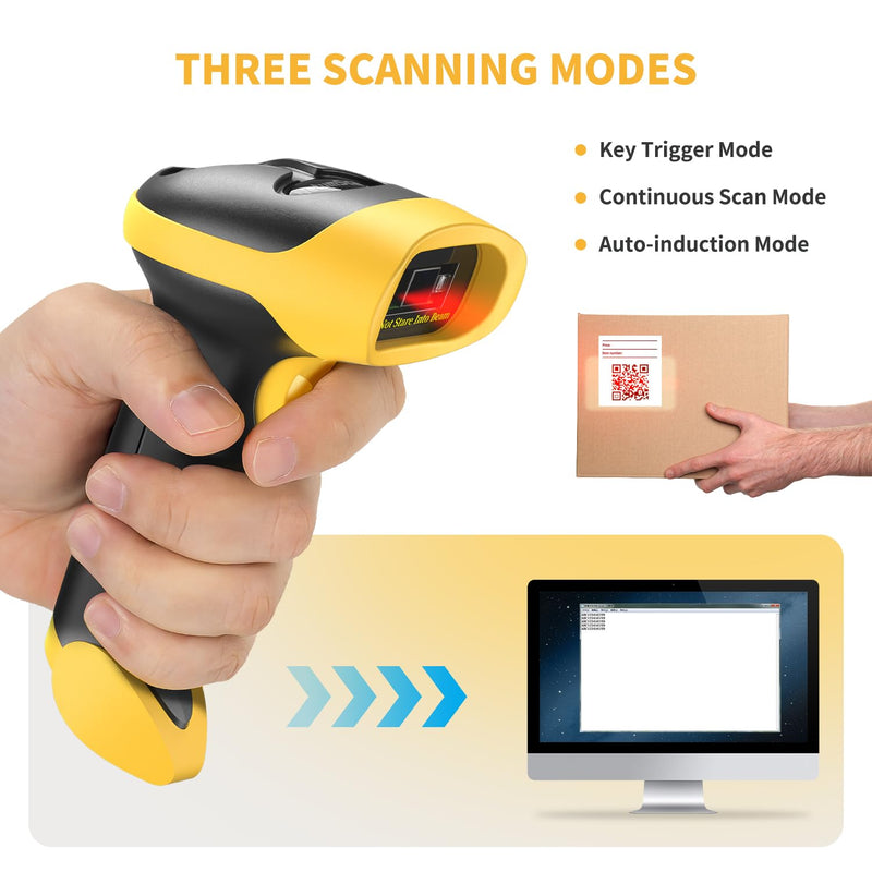 NetumScan Bluetooth Bar Code Scanner, 3 in 1 Automatic Wireless 1D Barcode Scanner Handheld USB CCD Barcode Reader for Store, Warehouse POS, Computer, Tablet, iPhone, iPad, Android Bluetooth+2.4G Wireless-Yellow