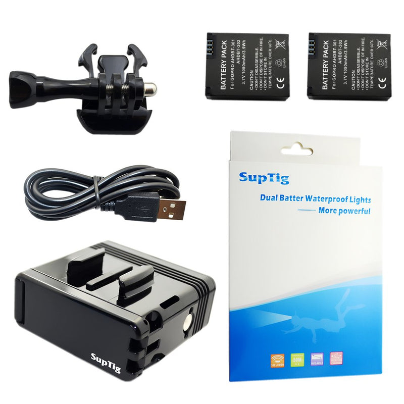 Suptig Underwater Lights Dive Light Dual Battery Waterproof LED Video LIght Compatible for Gopro Hero 8 Hero 7 Hero 6 Hero 5 Hero 4 And Other Action Cameras, Waterproof 147ft(45m)