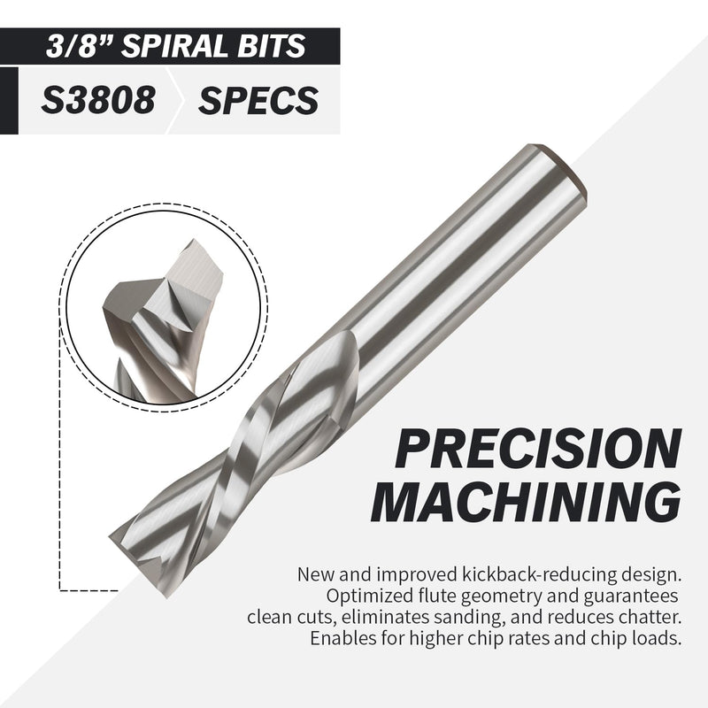 ZahyoX 3/8" Downcut Spiral CNC Router Bit, 2 Flute, Solid Carbide with Tungsten Carbide, 3" Cutting Dia, 1" Cutting Length, 2-1/2" Overall Length, CNC End Mill 1"CL Pack of 1