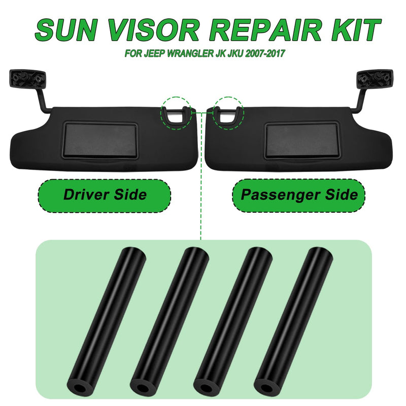 Sun Visor Repair Kit for Jeep Wrangler JK JKU 2007-2017 Repair Tubes for Left & Right Side Sunvisor,4Pcs(Black)