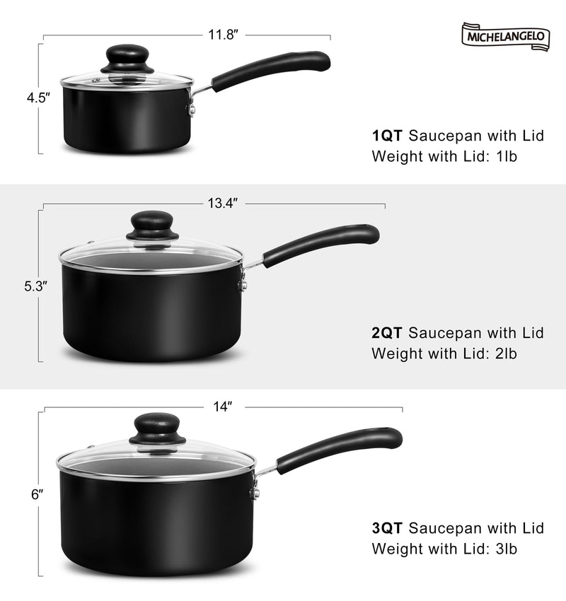 MICHELANGELO Nonstick Saucepan with Lid, Ceramic Sauce Pan Sets, Easy to Clean Sauce Pans, Multi-Purpose Cooking Pots, 1QT, Black