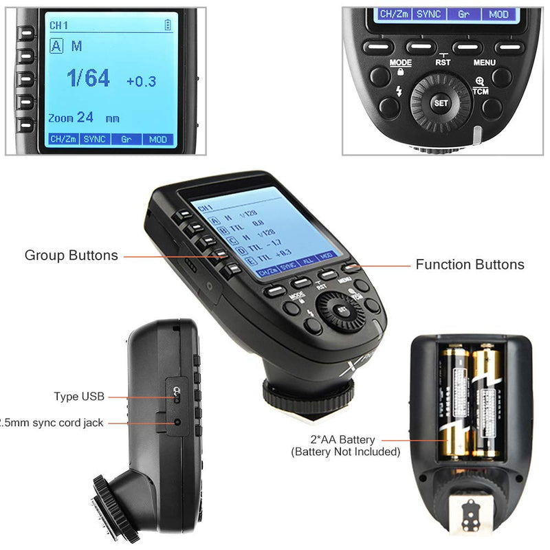 GODOX Xpro-C TTL Flash Trigger 1/8000s HSS Trigger Transmitter for 2.4G X Wireless System,5 Dedicated Group Buttons